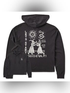 Life Is Good Black Hoodie with White Cult Graphic